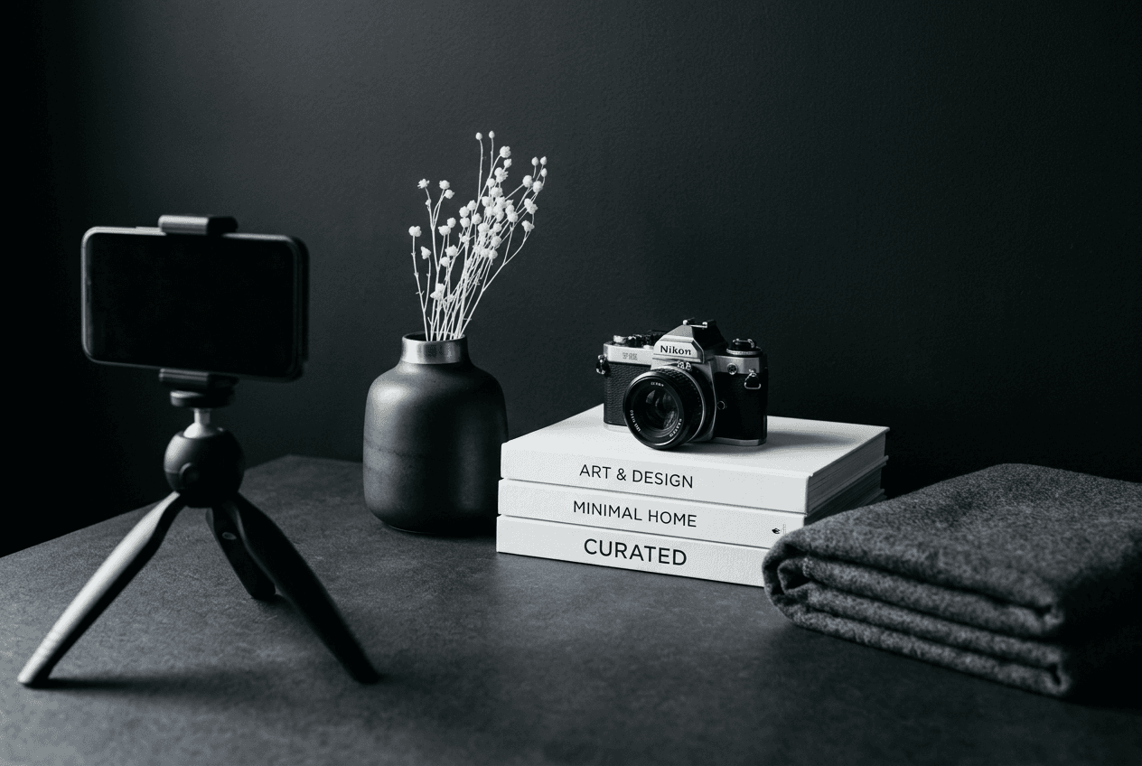 Quality second-hand pieces styled and being photographed for listing